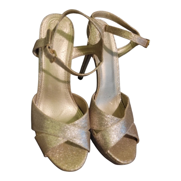 Guess Gold Strappy Women's Heels - Picture 1 of 6